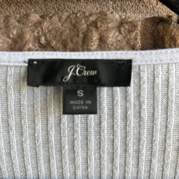 J. Crew Light Blue Ribbed Knit Puffed Sleeves V Neck Casual Sweater Size Small - Picture 3 of 7